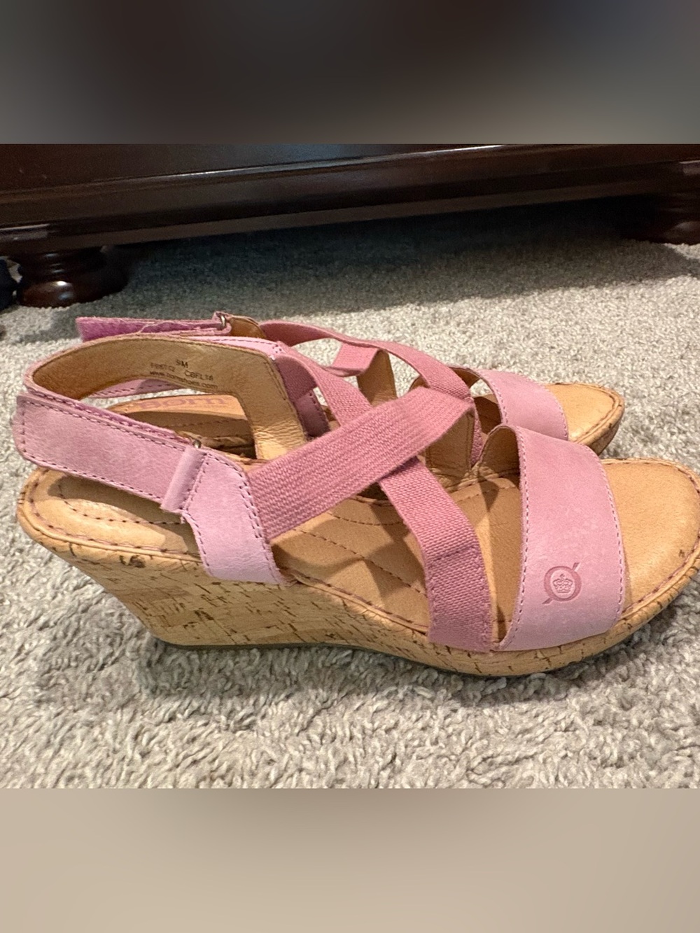 Born Pink Cork Wedge Sandals with Elastic Cross Straps